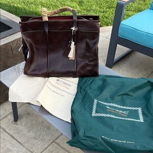 Structured Brown Leather Briefcase with Metal Hardware